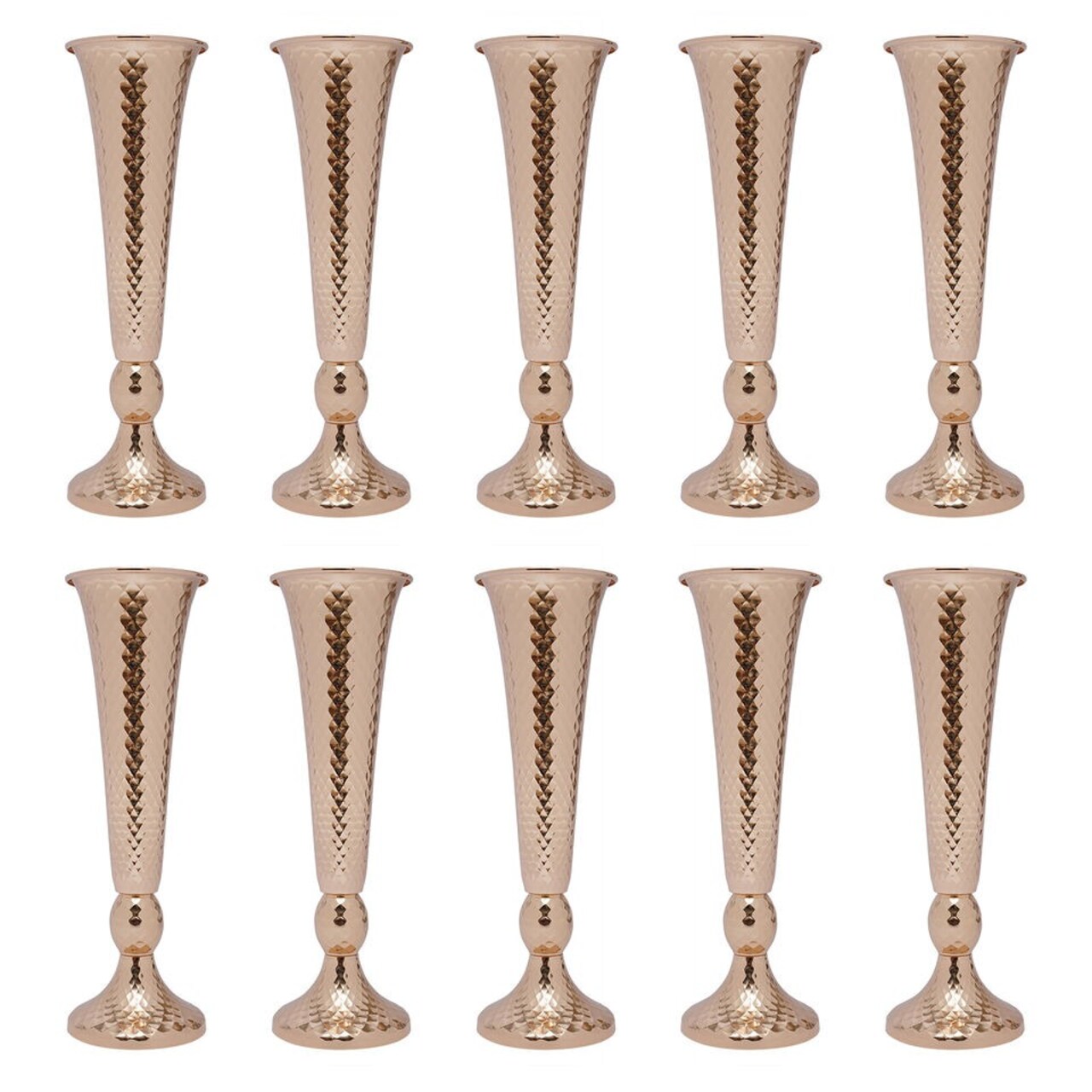 Gold 10Pcs Tall Trumpet Vase Wedding Centerpieces for Tables, Metal Flower Stand